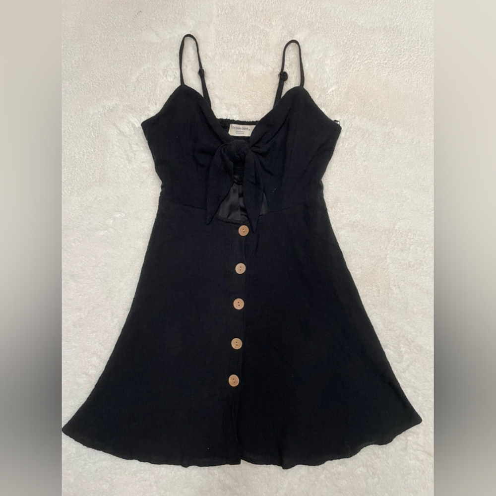 Black Button-Down Dress with Bow Detail